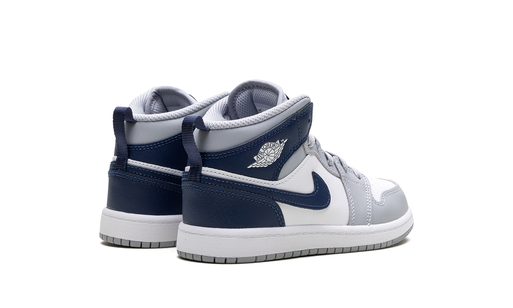 jordan 1 mid wolf grey midnight navy ps+DQ8424-104+diagnol right behind view