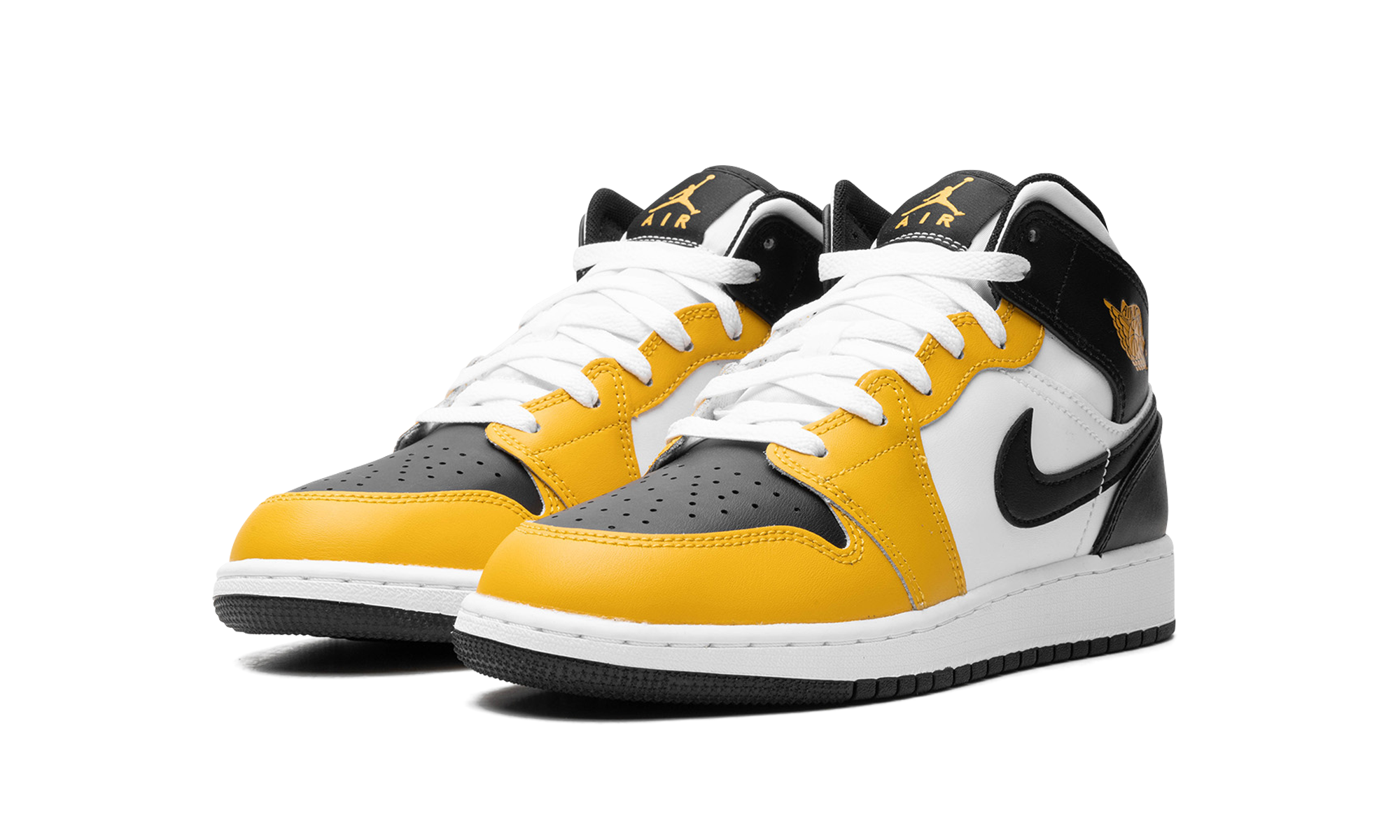 jordan 1 mid yellow ochre gs+DQ8423-701+diagnol left view