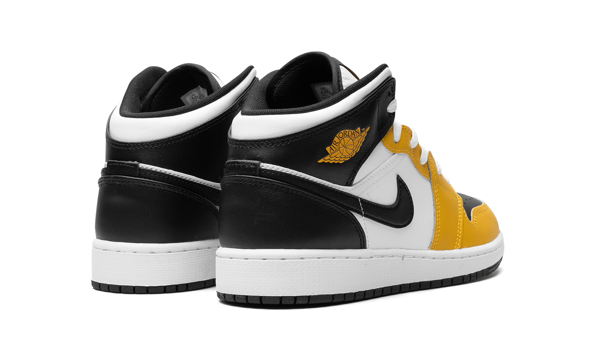 jordan 1 mid yellow ochre gs+DQ8423-701+diagnol right behind view