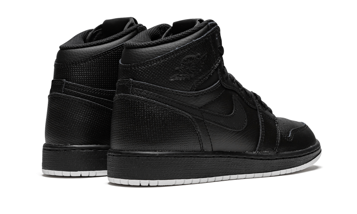 jordan 1 retro high black perforated gs+575441-002+diagnol right behind view