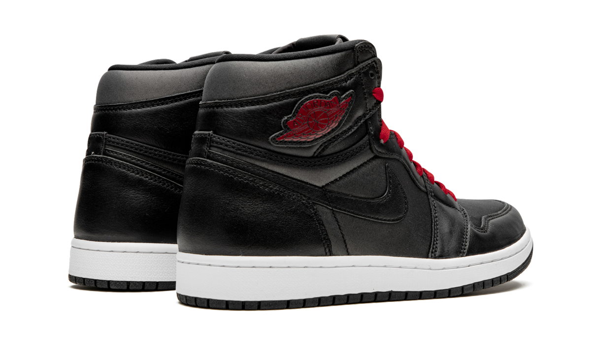jordan 1 retro high black satin gym red+555088-060+diagnol right behind view