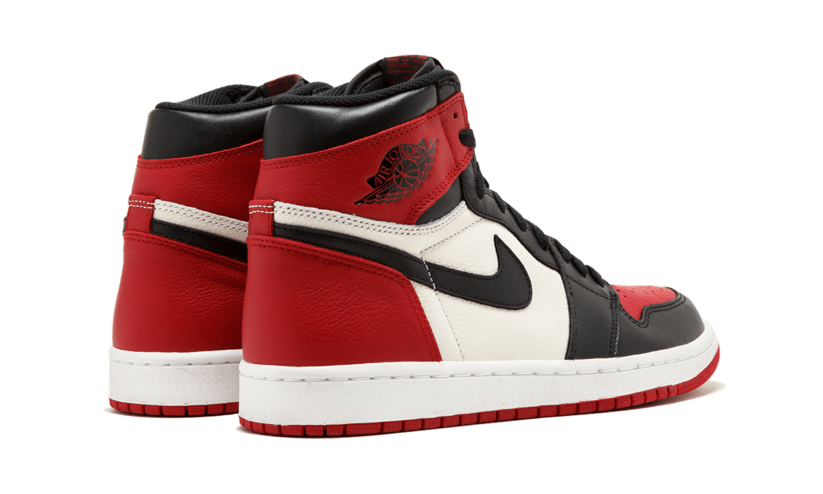 jordan 1 retro high bred toe+555088-610+diagnol right behind view