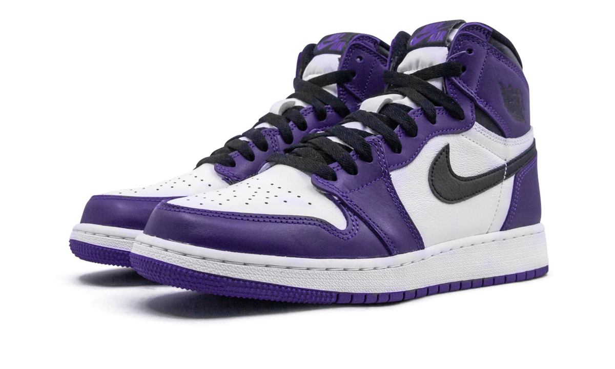 jordan 1 retro high court purple white gs+575441-500+diagnol left view