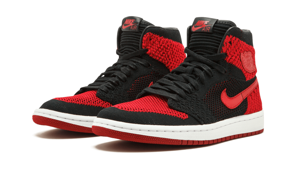 jordan 1 retro high flyknit bred gs+919702-001+diagnol left view