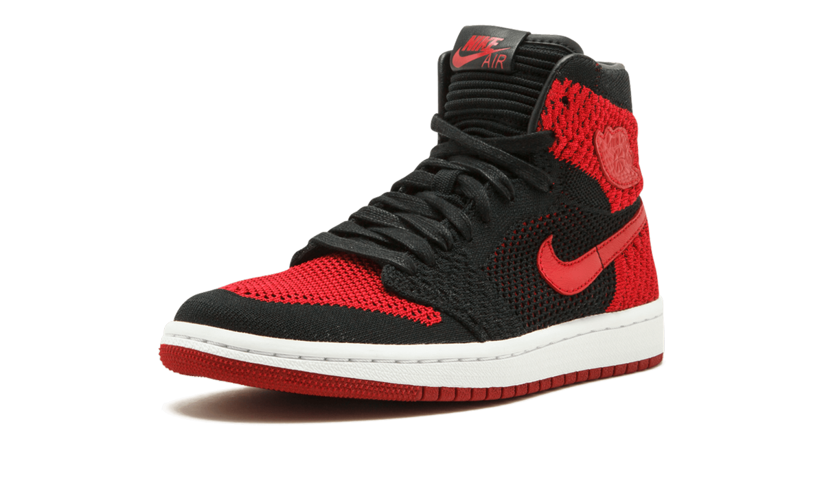 jordan 1 retro high flyknit bred gs+919702-001+left diagnol single view