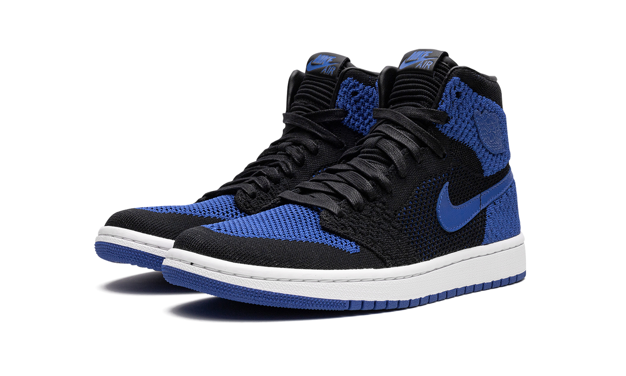 jordan 1 retro high flyknit royal gs+919702-006+diagnol right behind view