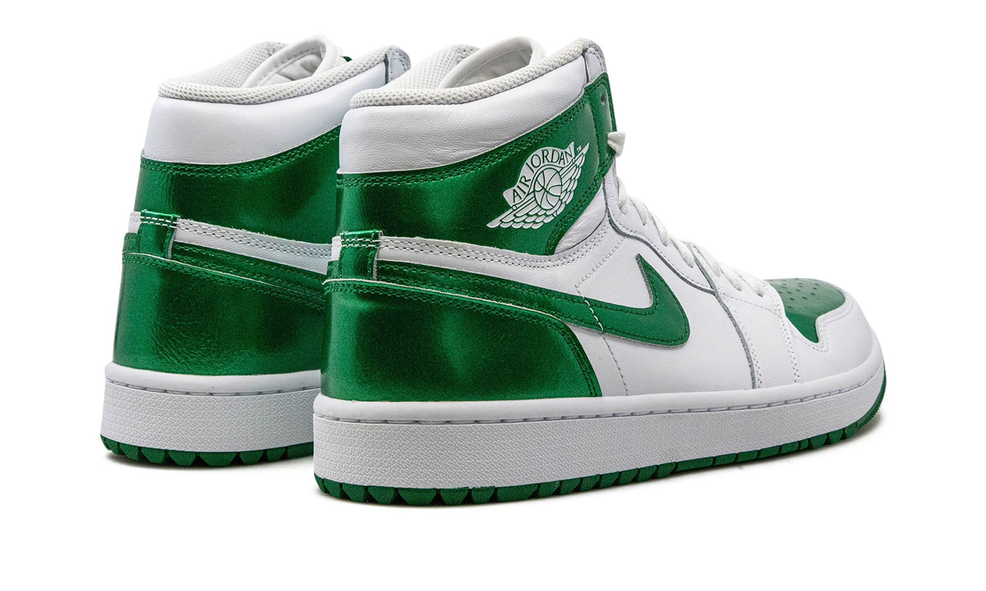 jordan 1 retro high golf metallic green+DQ0660-130+diagnol right behind view