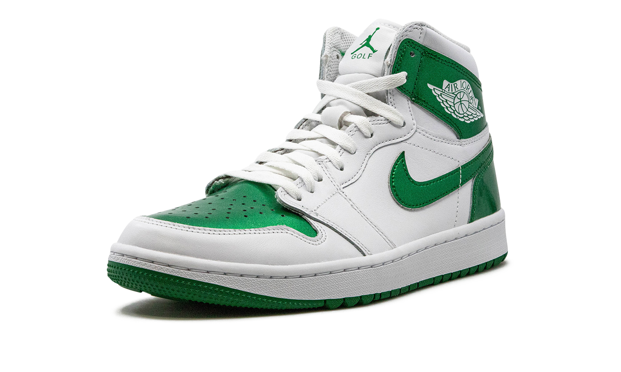 jordan 1 retro high golf metallic green+DQ0660-130+left diagnol single view