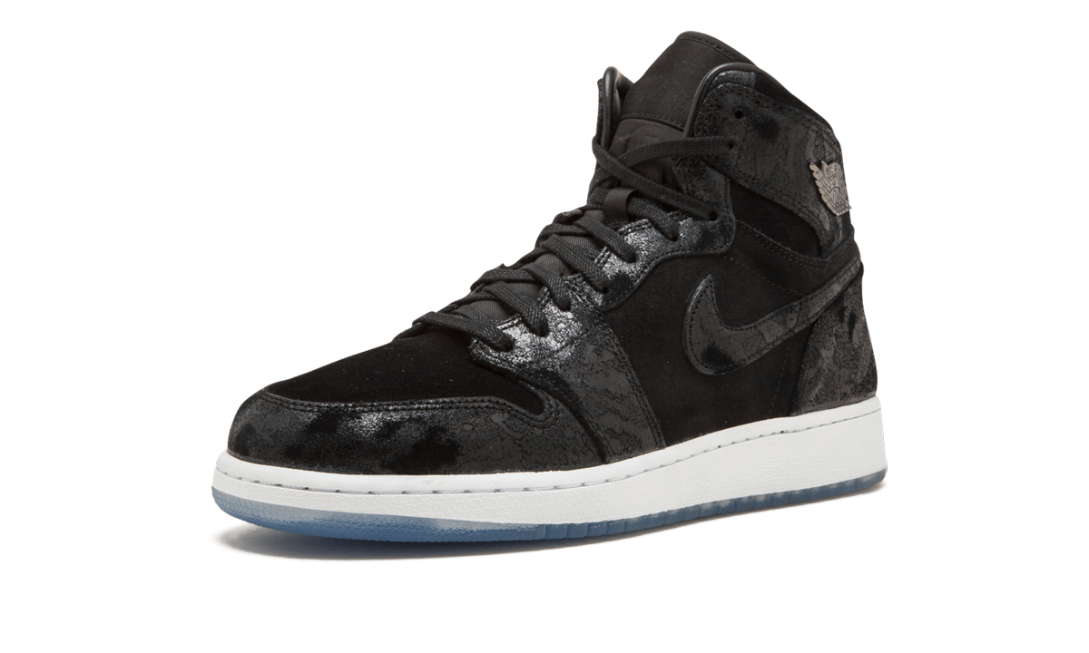 jordan 1 retro high heiress black suede gs+832596-001+left diagnol single view