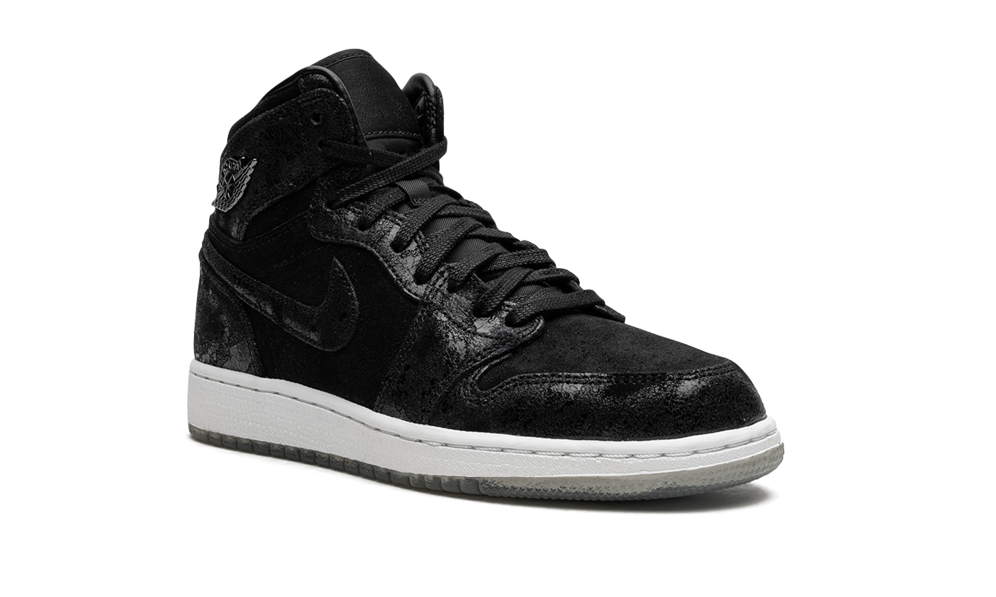 jordan 1 retro high heiress black suede gs+832596-001+diagnol right view 1