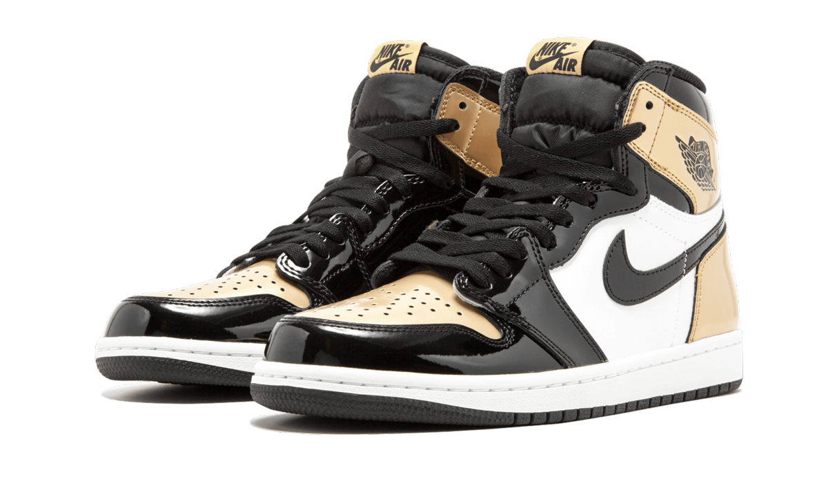 jordan 1 retro high nrg patent gold toe+861428-007+diagnol right behind view