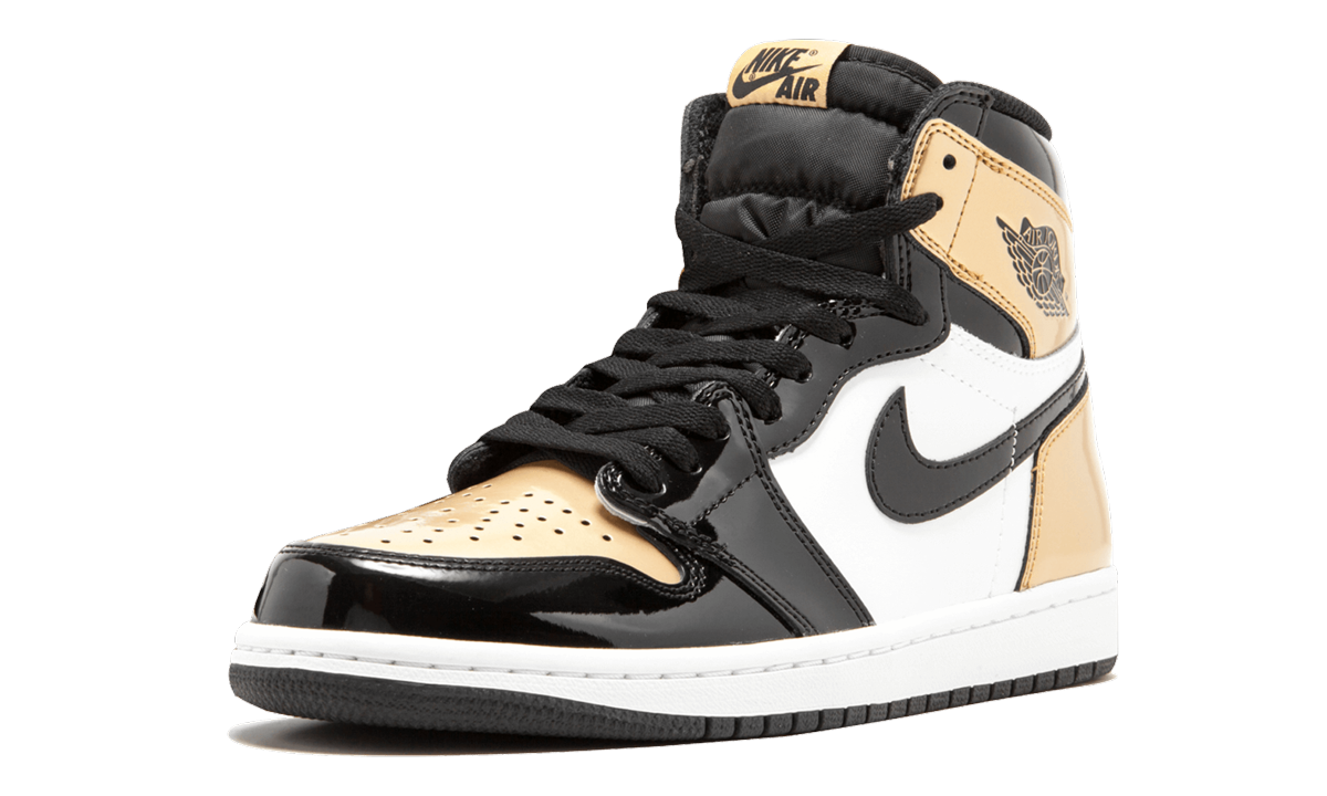 jordan 1 retro high nrg patent gold toe+861428-007+left diagnol single view