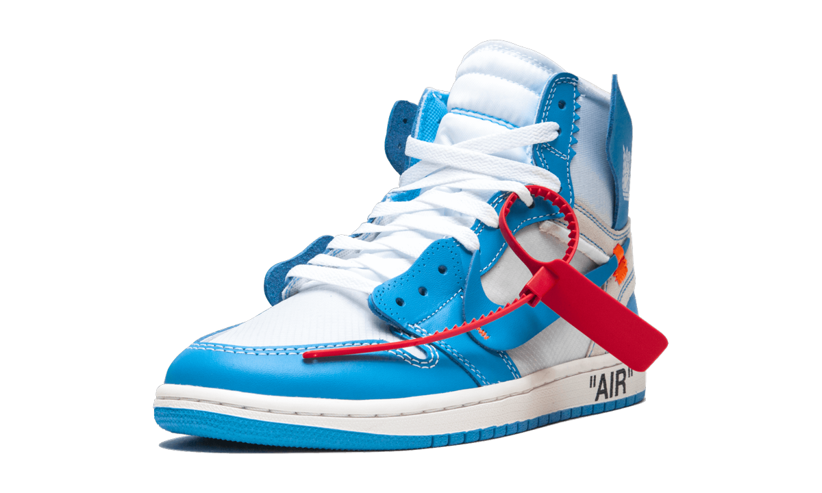 jordan 1 retro high off white university blue+AQ0818-148+left diagnol single view