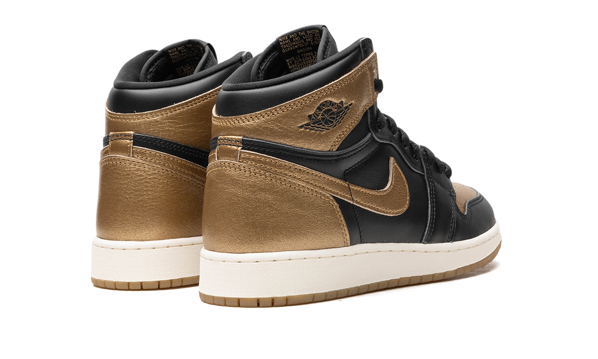 jordan 1 retro high og black metallic gold gs+FD1437-071+diagnol right behind view