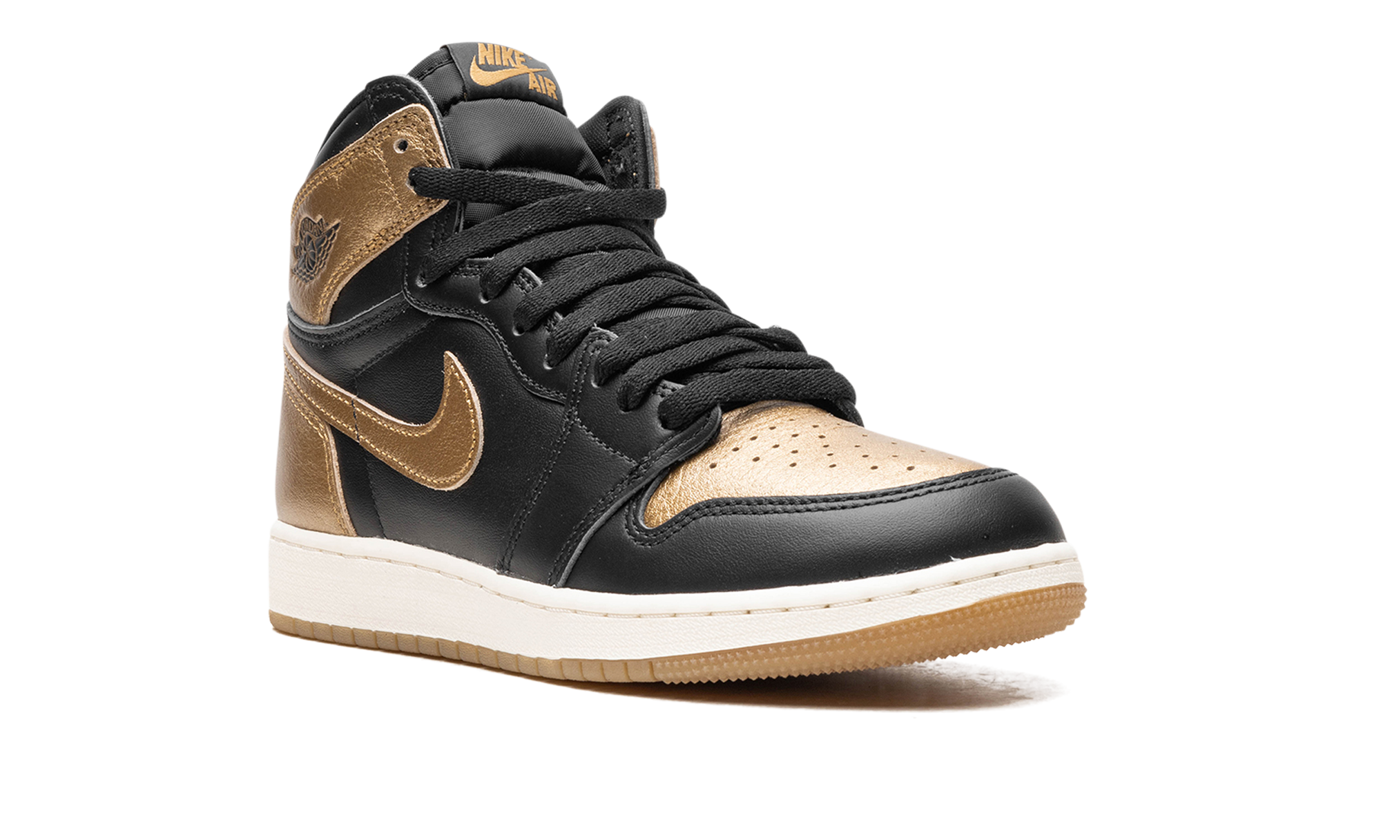 jordan 1 retro high og black metallic gold gs+FD1437-071+diagnol right view