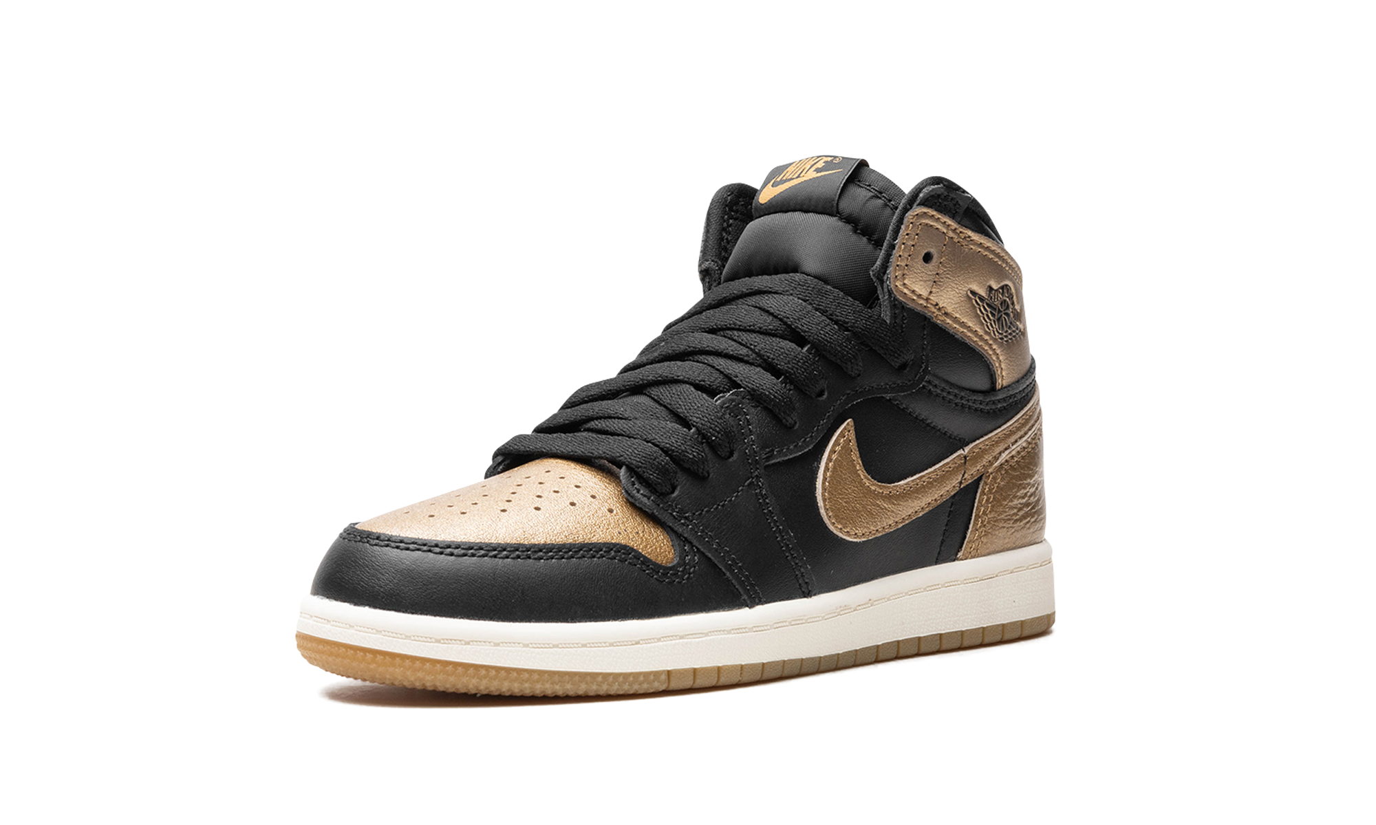 jordan 1 retro high og black metallic gold ps+FD1412-071+left diagnol single view