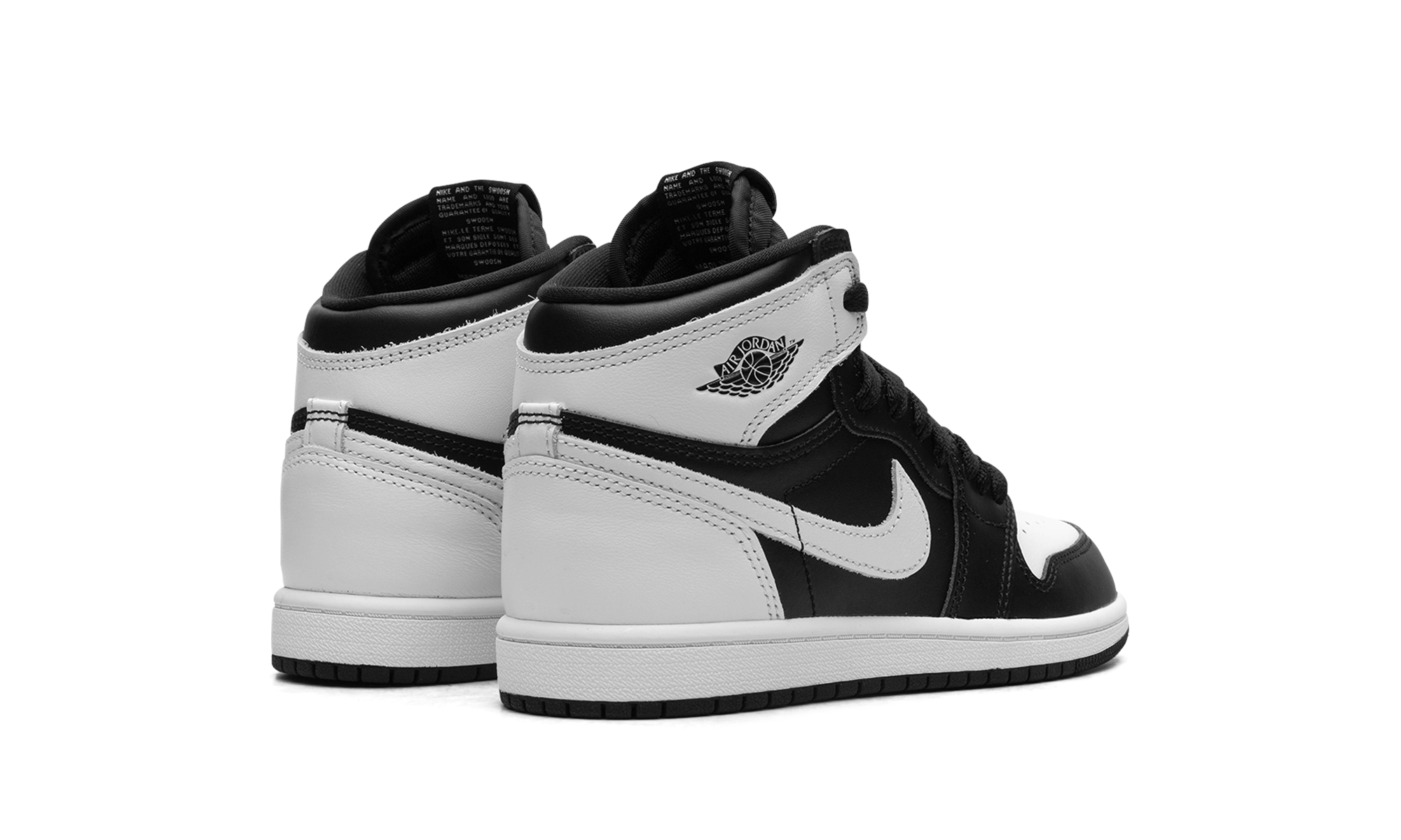 jordan 1 retro high og black white ps+FD1412-010+diagnol right behind view