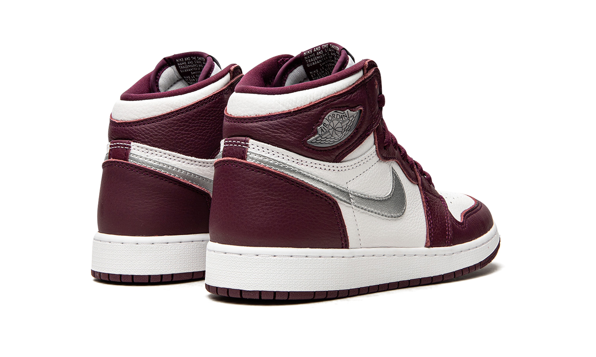 jordan 1 retro high og bordeaux gs+575441-611+diagnol right behind view