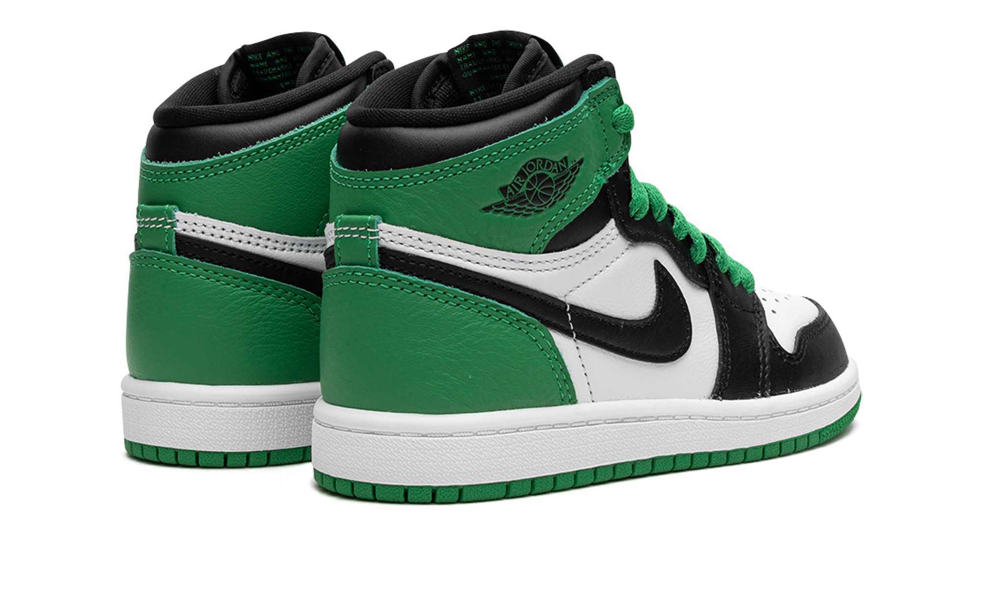jordan 1 retro high og lucky green ps+FD1412-031+diagnol right behind view