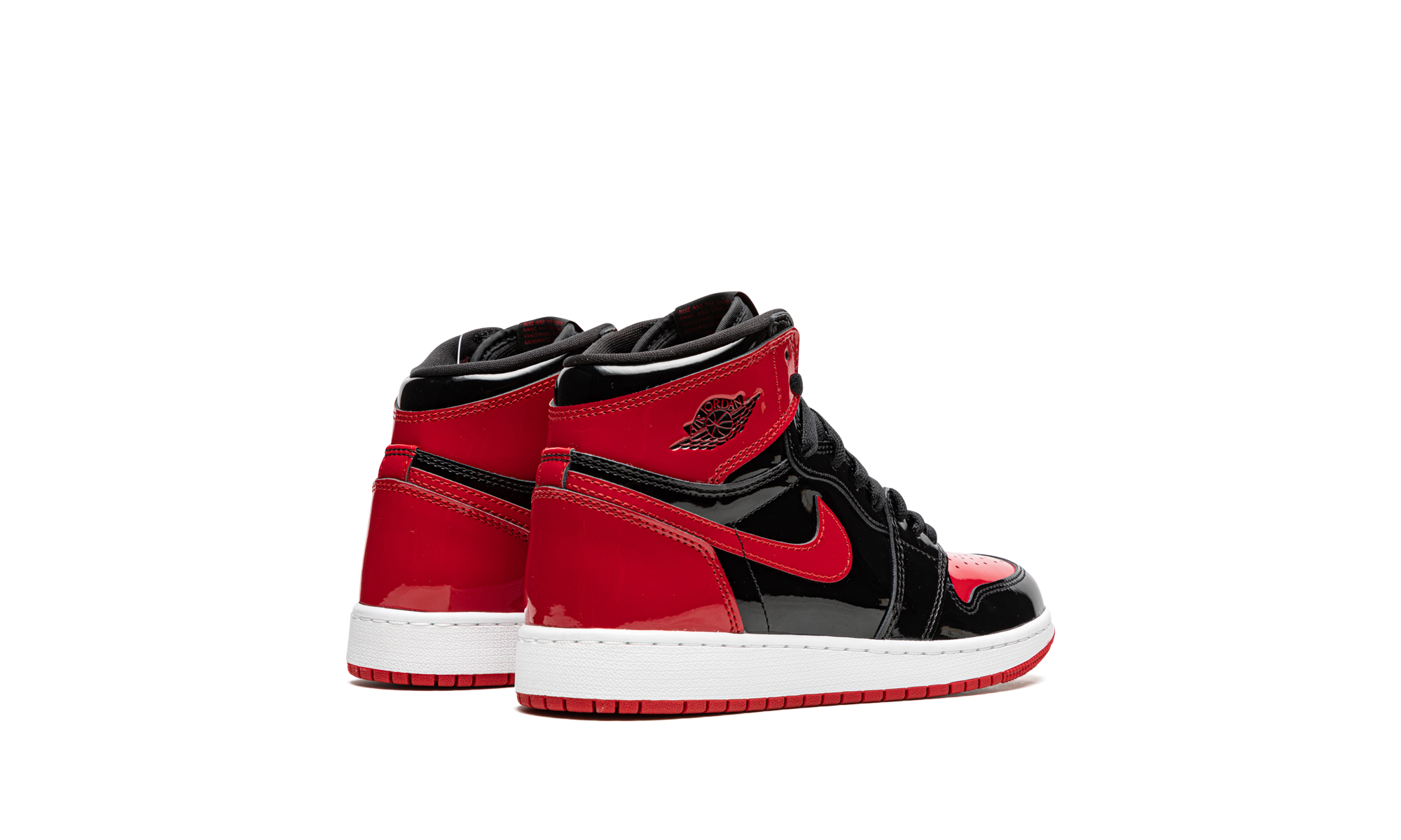 jordan 1 retro high og patent bred gs+575441-063+diagnol right behind view