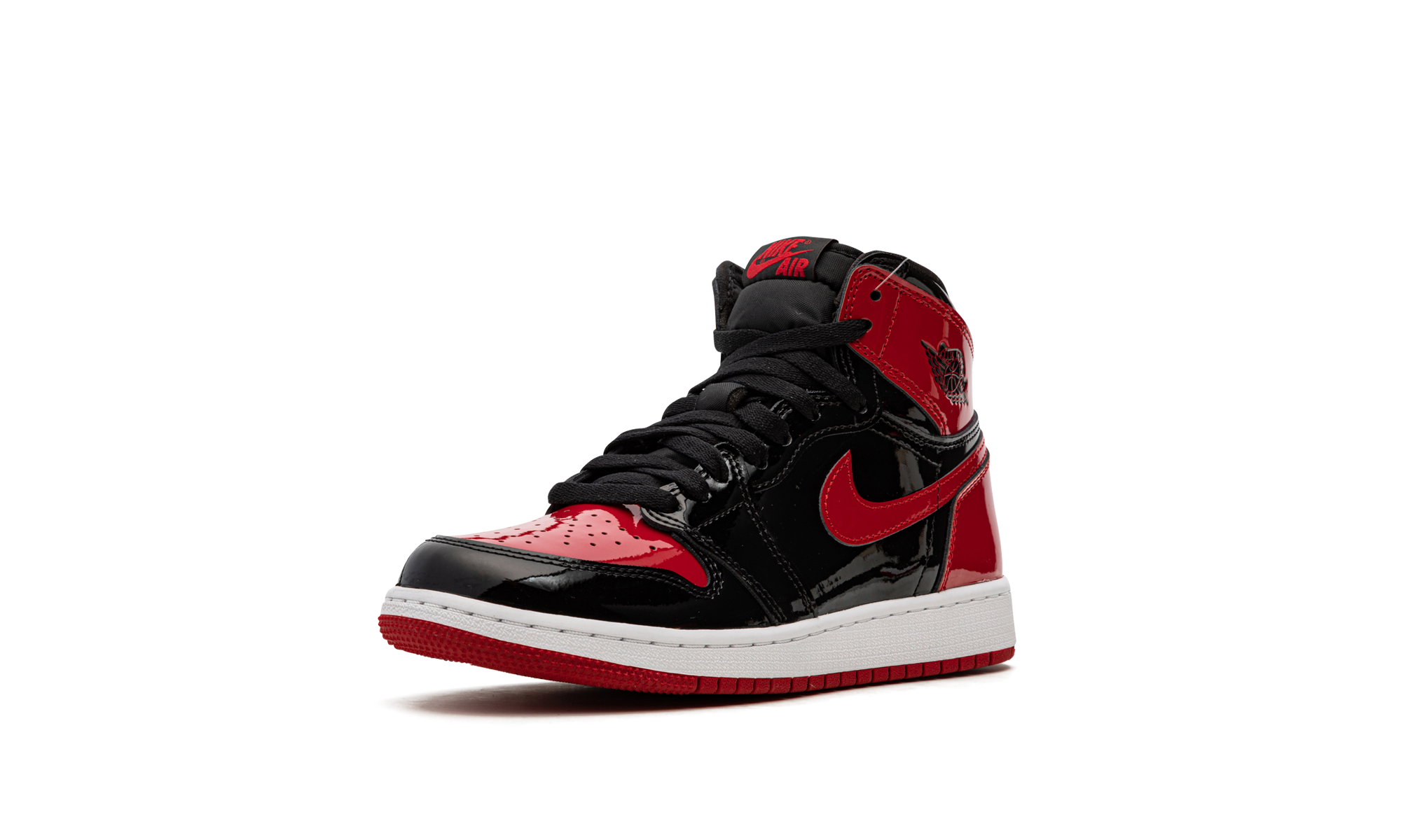jordan 1 retro high og patent bred gs+575441-063+left diagnol single view