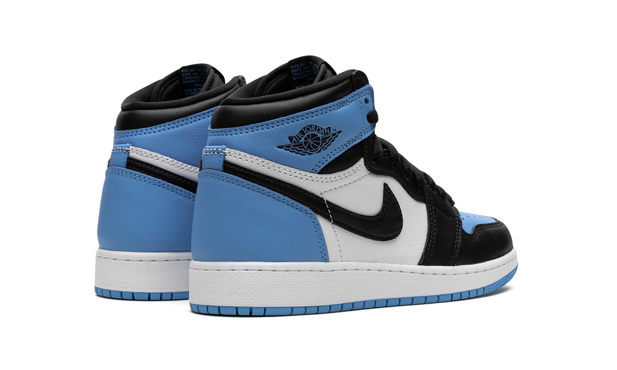 jordan 1 retro high og unc toe gs+FD1437-400+diagnol right behind view