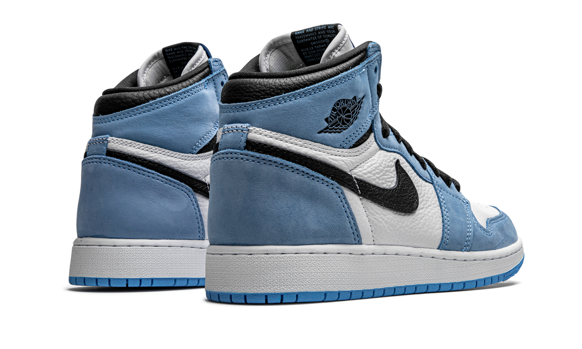 jordan 1 retro high og university blue gs+575441-134+diagnol right behind view