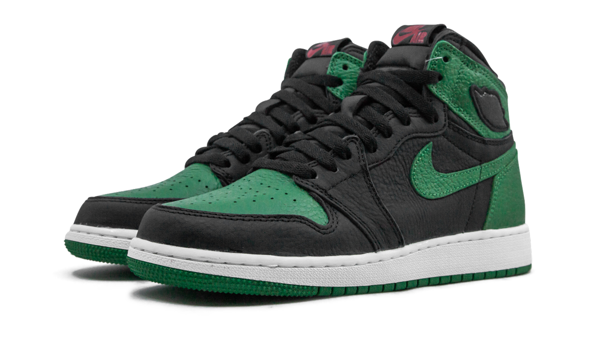jordan 1 retro high pine green black gs+575441-030+diagnol left view