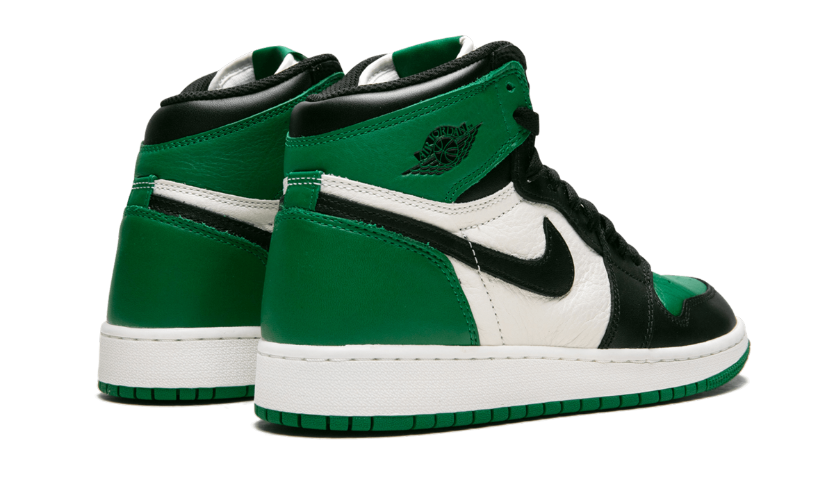 jordan 1 retro high pine green gs+575441-302+diagnol right behind view