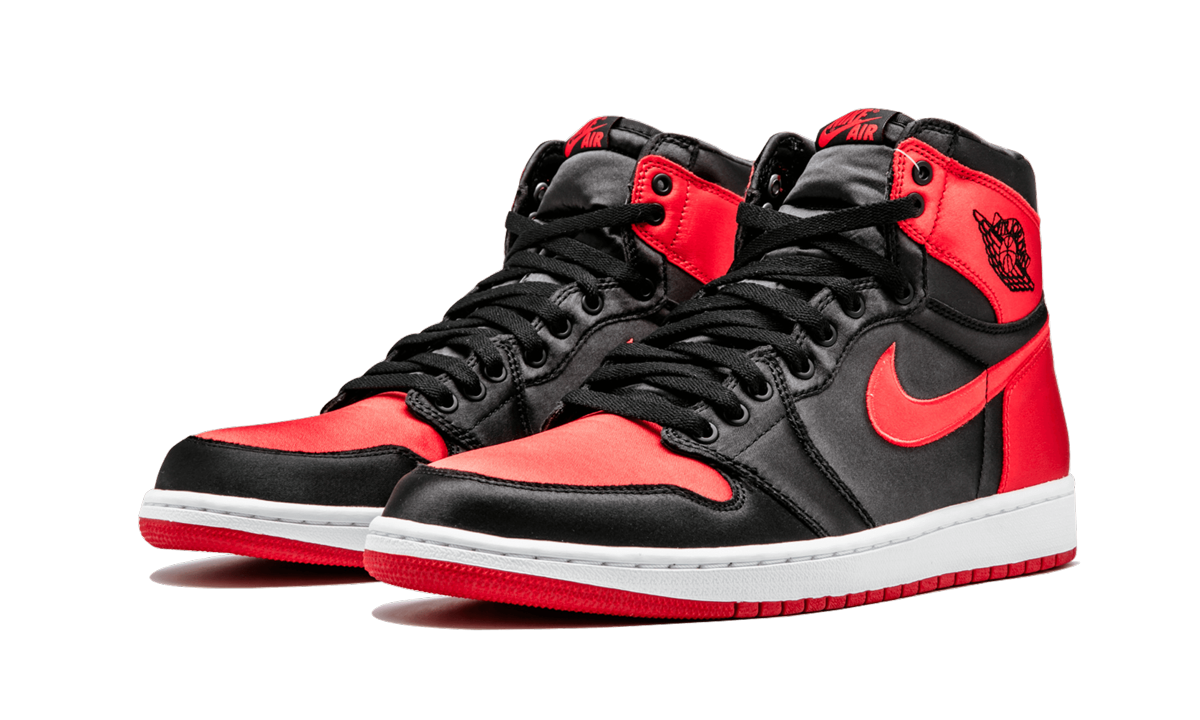 jordan 1 retro high satin banned numbered+917359-001+diagnol left view
