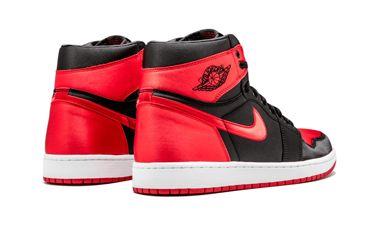 jordan 1 retro high satin banned numbered+917359-001+diagnol right behind view