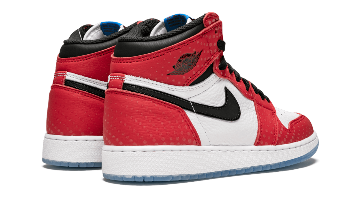 jordan 1 retro high spider man origin story gs+575441-602+diagnol right behind view