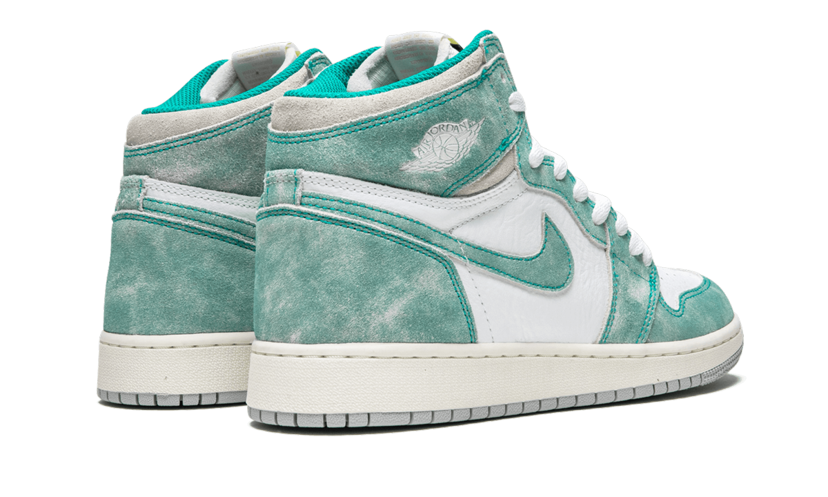 jordan 1 retro high turbo green gs+575441-311+diagnol right behind view