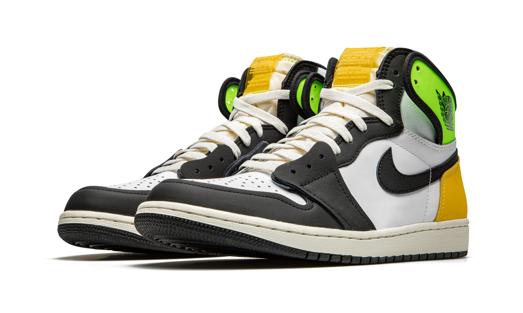 jordan 1 retro high white black volt university gold+555088-118+diagnol left view