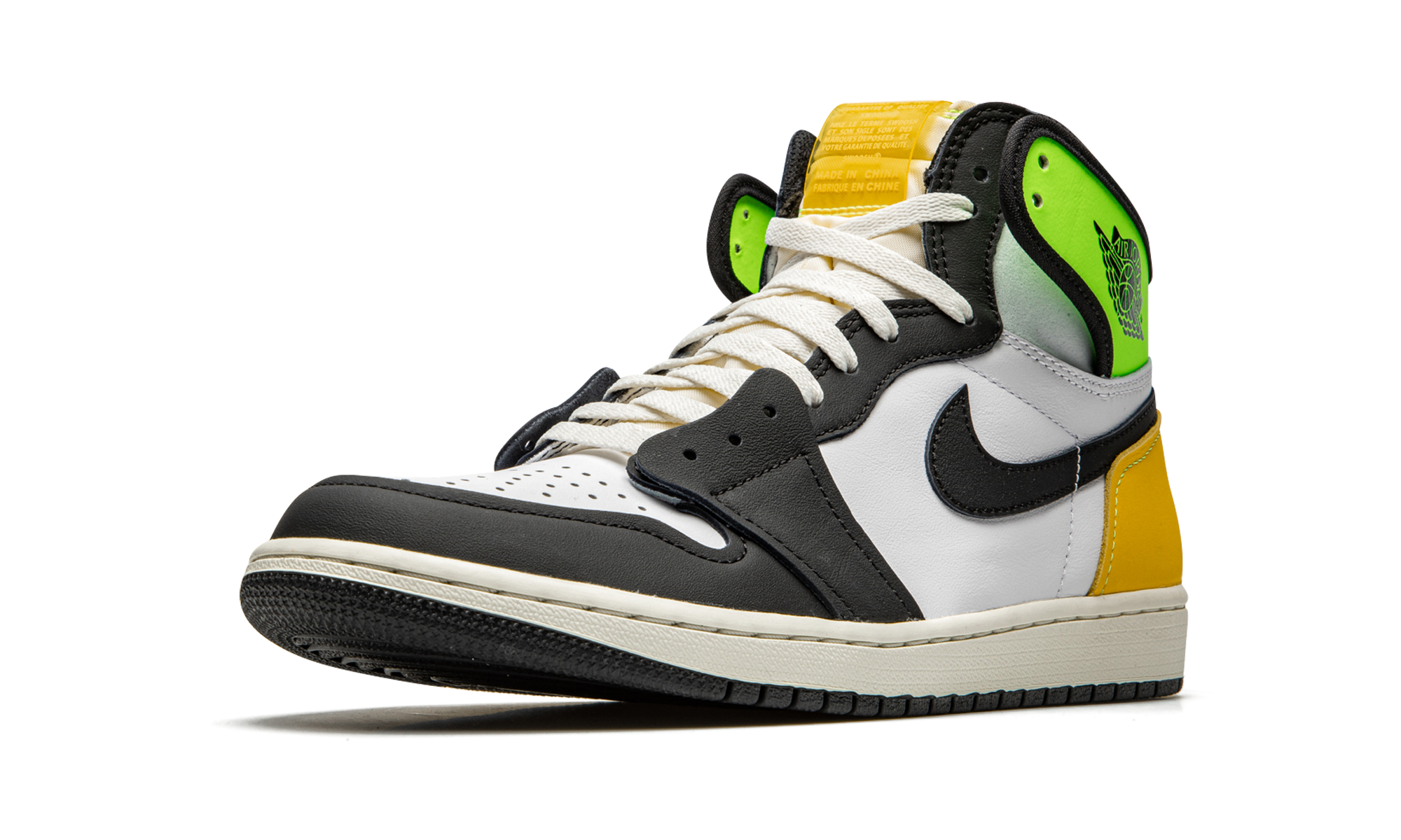 jordan 1 retro high white black volt university gold+555088-118+left diagnol single view