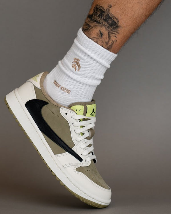 Jordan 1 Retro Low Golf Travis Scott Neutral Olive, Lifestyle View 5, SKU FZ3124-200