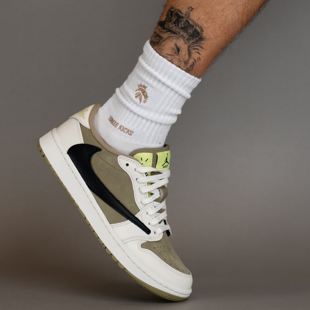 Jordan 1 Retro Low Golf Travis Scott Neutral Olive, Lifestyle View 5, SKU FZ3124-200