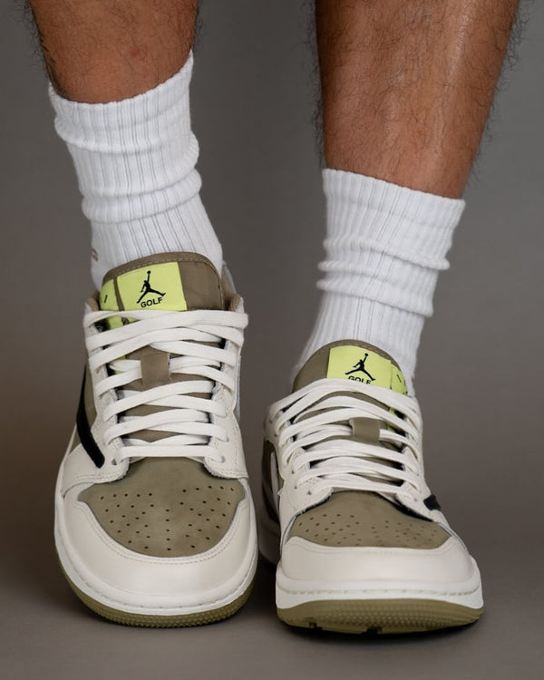 Jordan 1 Retro Low Golf Travis Scott Neutral Olive, Lifestyle View 2, SKU FZ3124-200