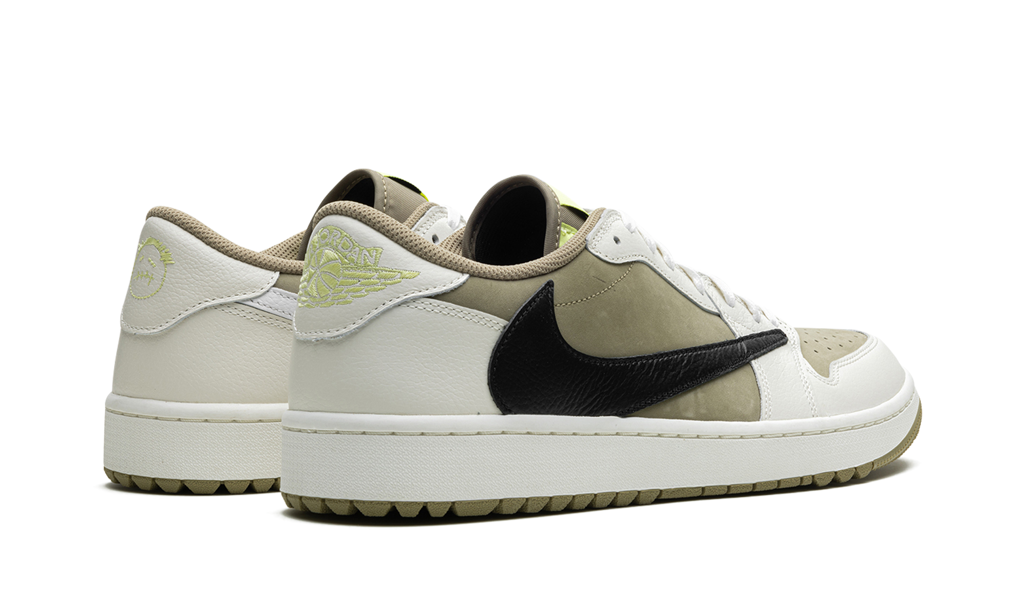 jordan 1 retro low golf travis scott neutral olive+FZ3124-200+diagnol right behind view