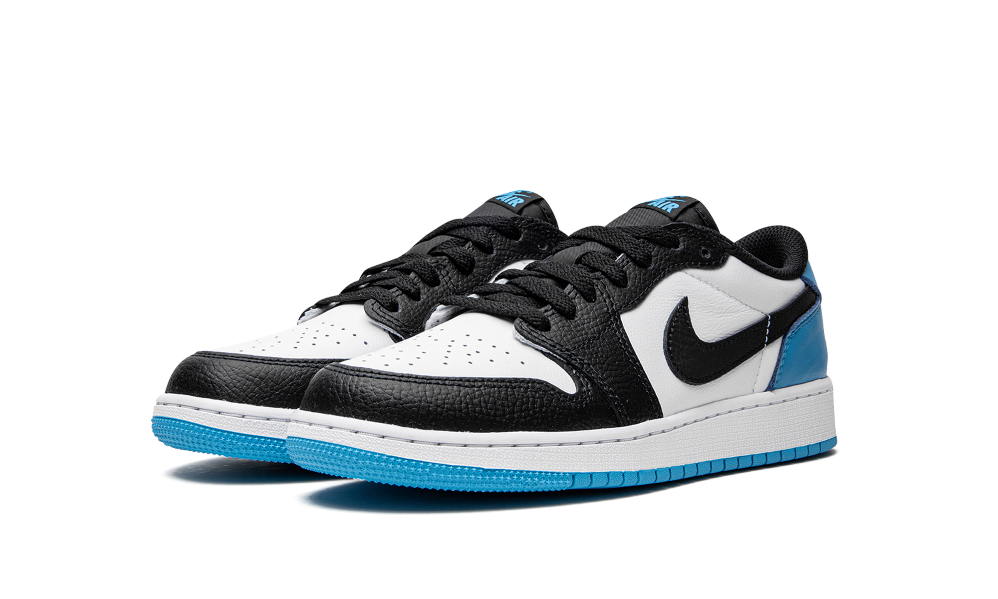 jordan 1 retro low og black dark powder blue gs+CZ0858-104+diagnol left view