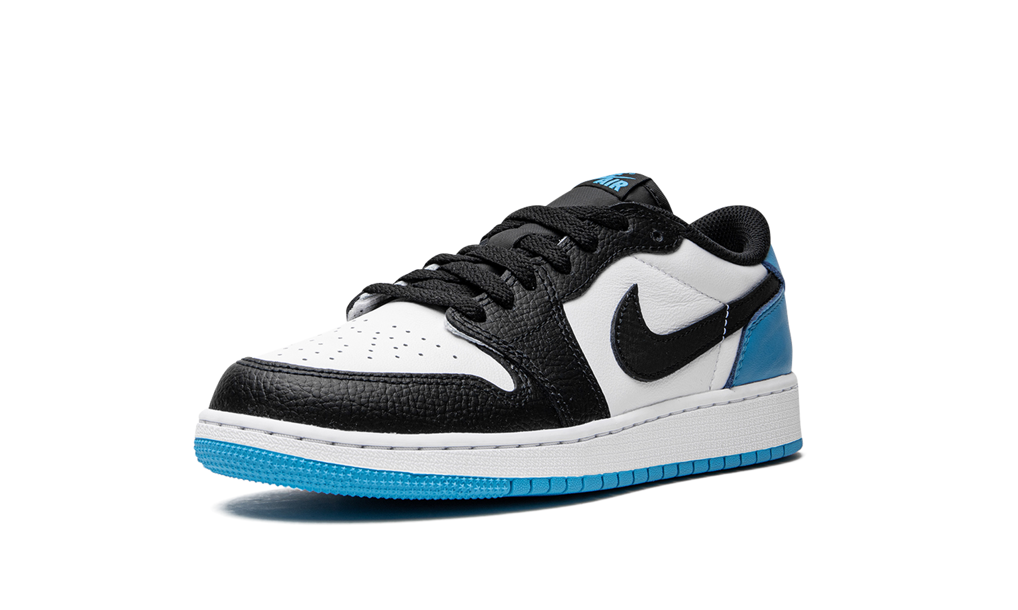 jordan 1 retro low og black dark powder blue gs+CZ0858-104+left diagnol single view
