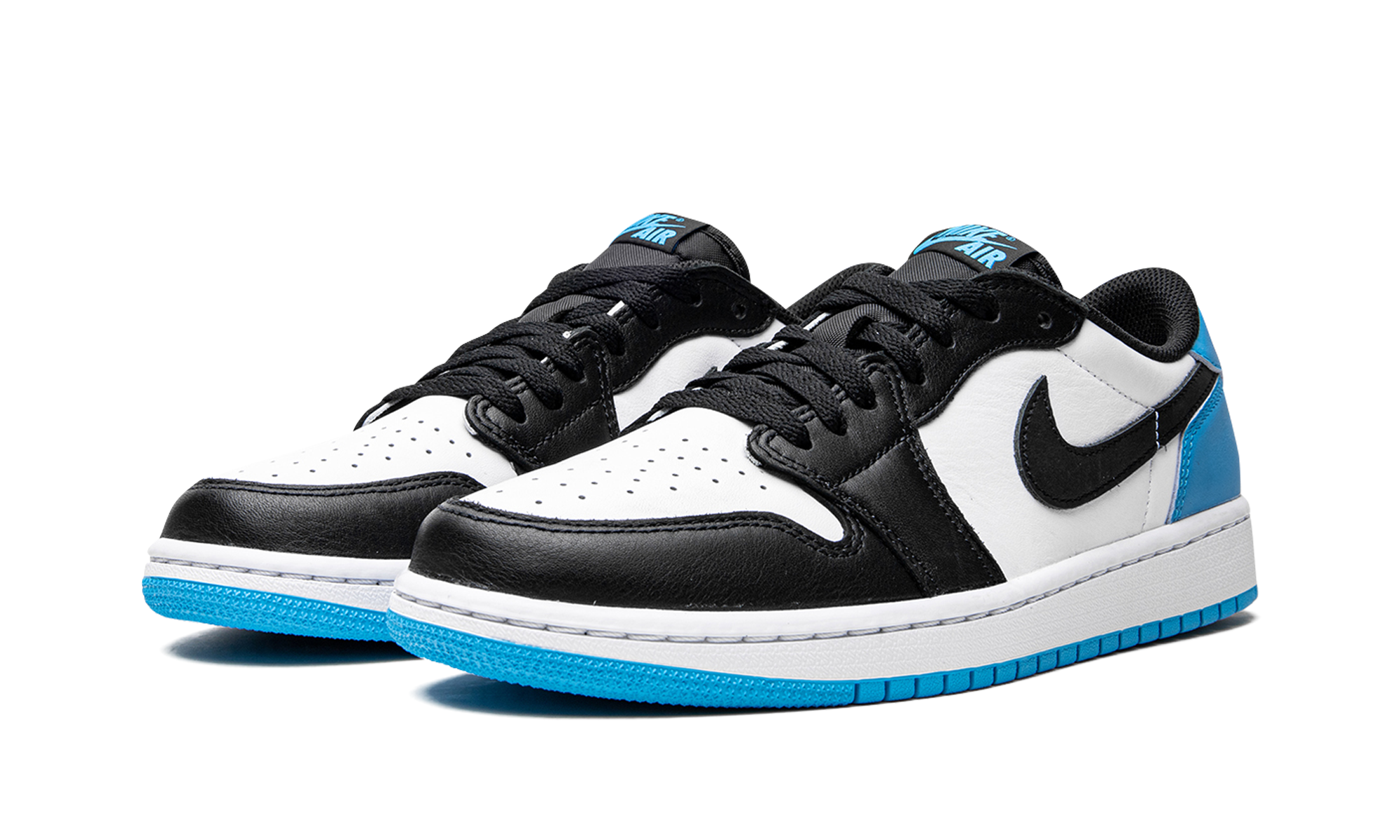 jordan 1 retro low og black dark powder blue women s+CZ0775-104+diagnol left view