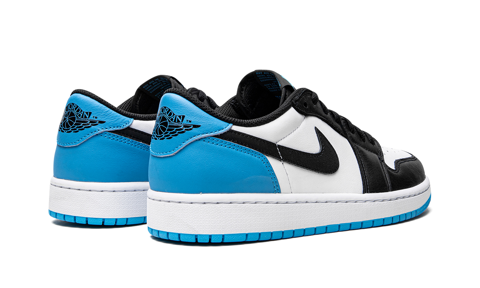 jordan 1 retro low og black dark powder blue women s+CZ0775-104+diagnol right behind view