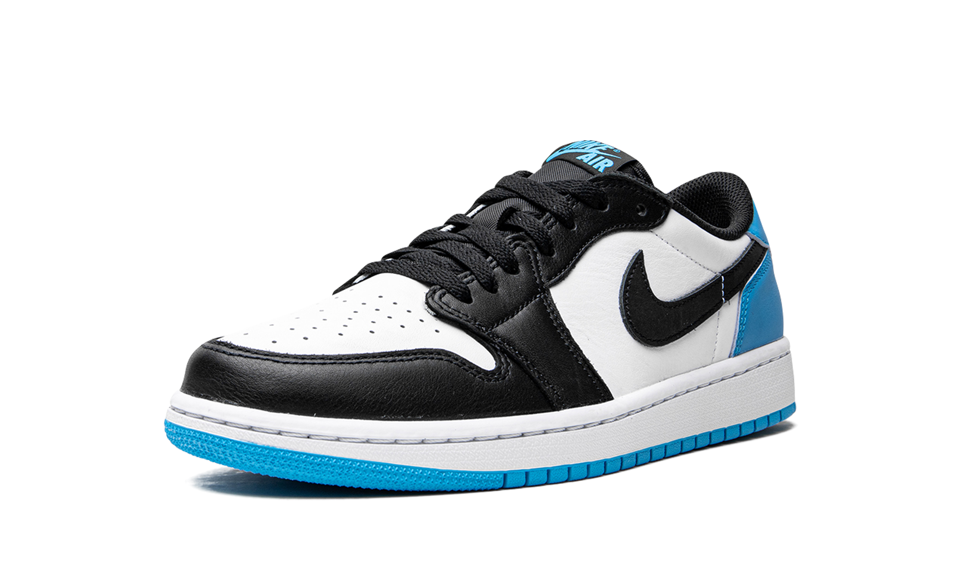 jordan 1 retro low og black dark powder blue women s+CZ0775-104+left diagnol single view