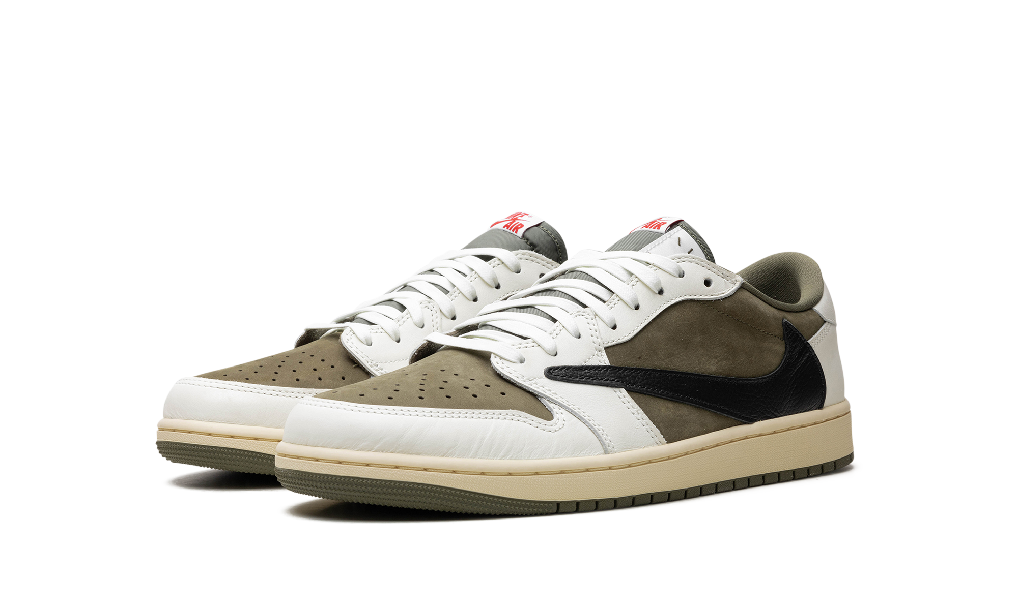 jordan 1 retro low og sp travis scott medium olive+DM7866-200+diagnol left view