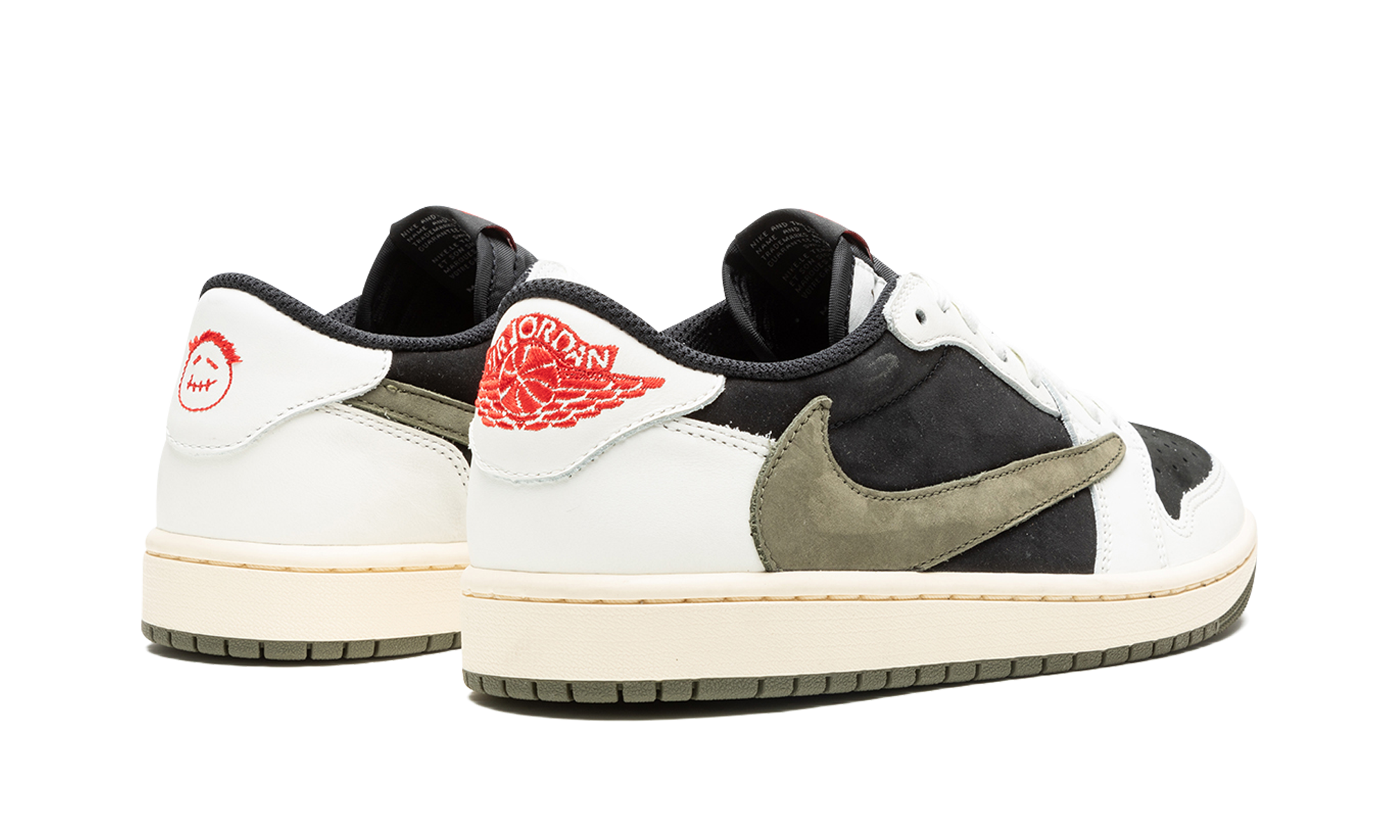 jordan 1 retro low og sp travis scott olive women s+DZ4137-106+diagnol right behind view