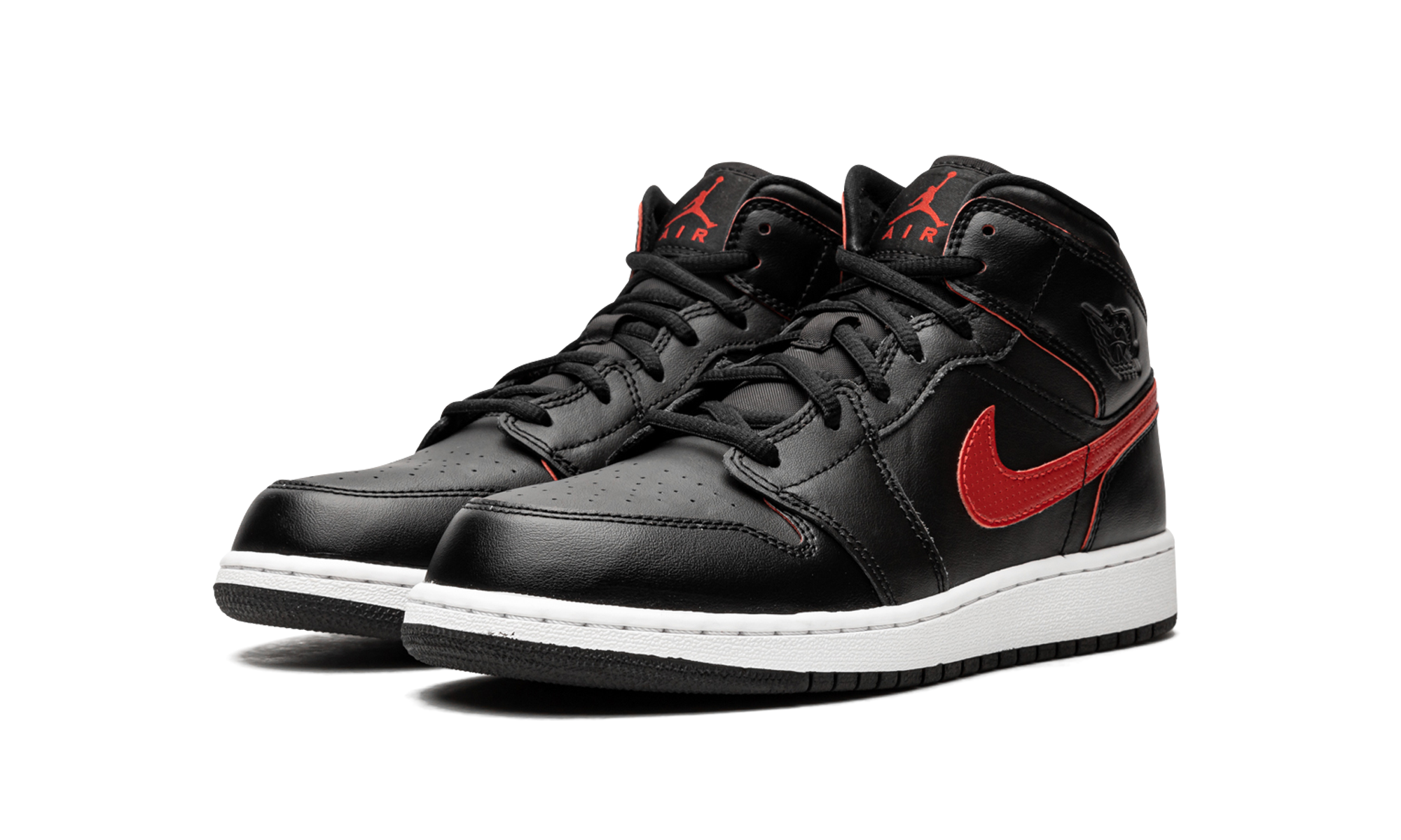 jordan 1 retro mid black gym red gs+554725-009+diagnol left view