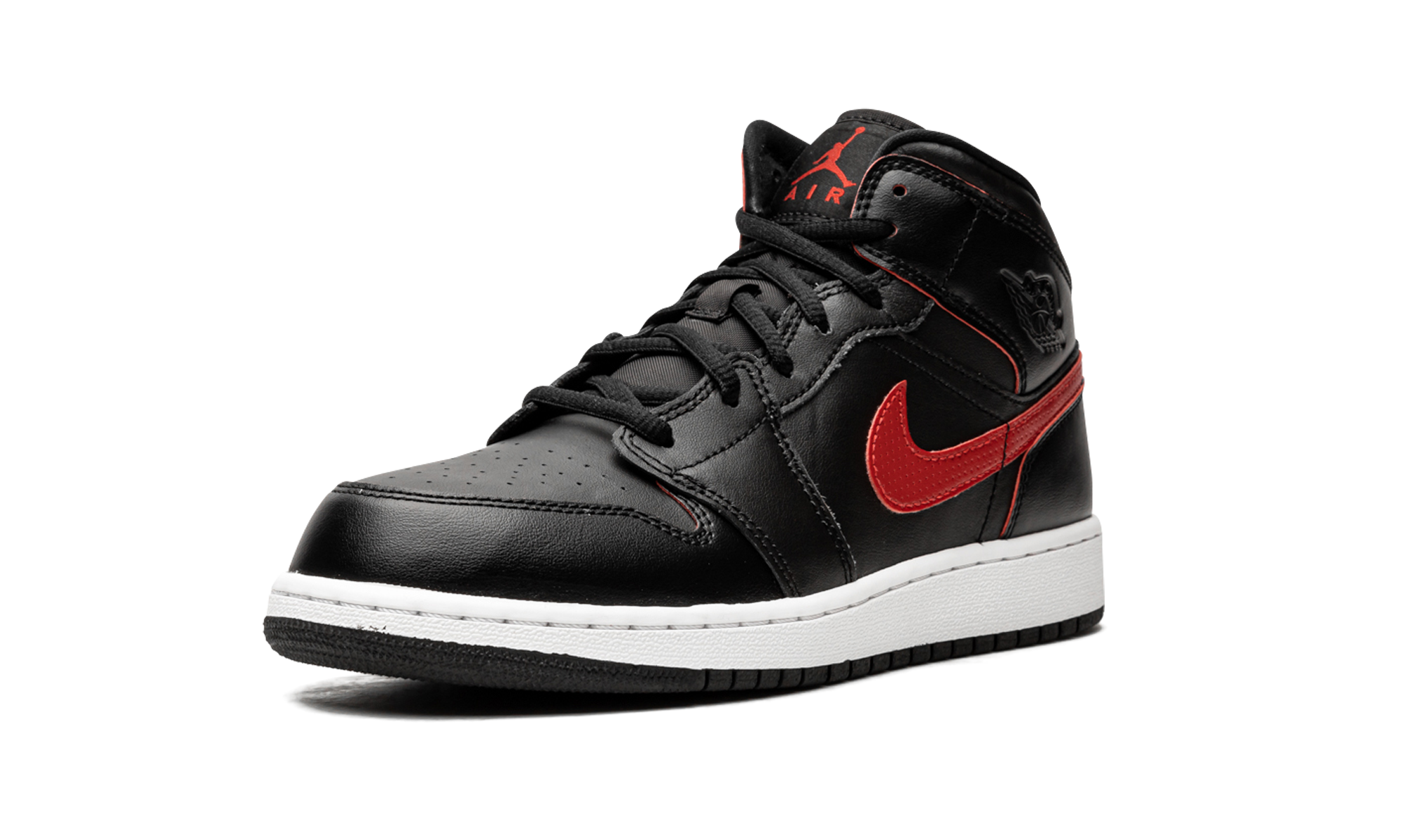 jordan 1 retro mid black gym red gs+554725-009+left diagnol single view