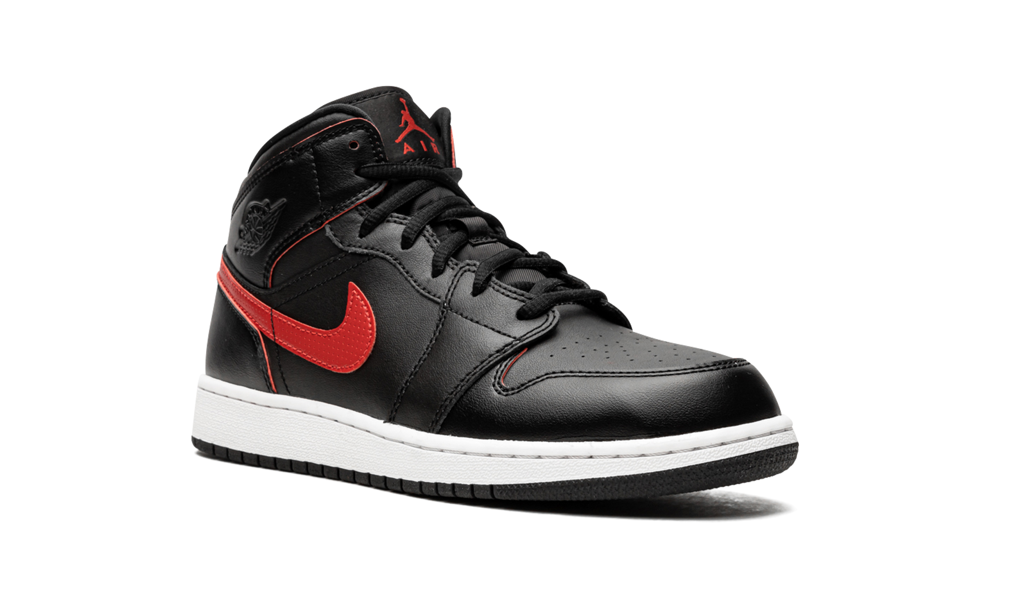jordan 1 retro mid black gym red gs+554725-009+diagnol right view