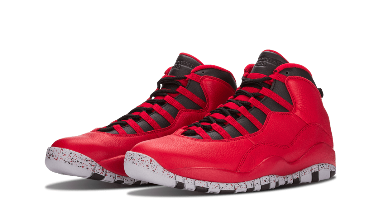 jordan 10 retro bulls over broadway+705178-601+diagnol left view
